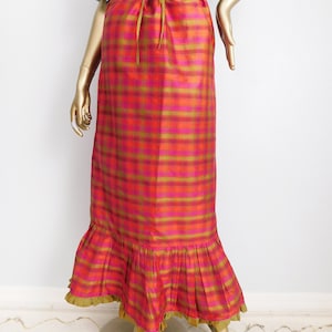 vintage plaid silk skirt \ trumpet skirt red & orange \ made in France