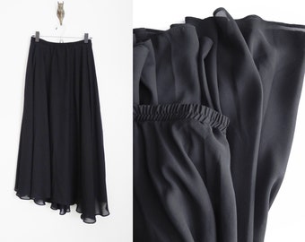 black layered maxi skirt \ circle skirt \ long black chiffon skirt