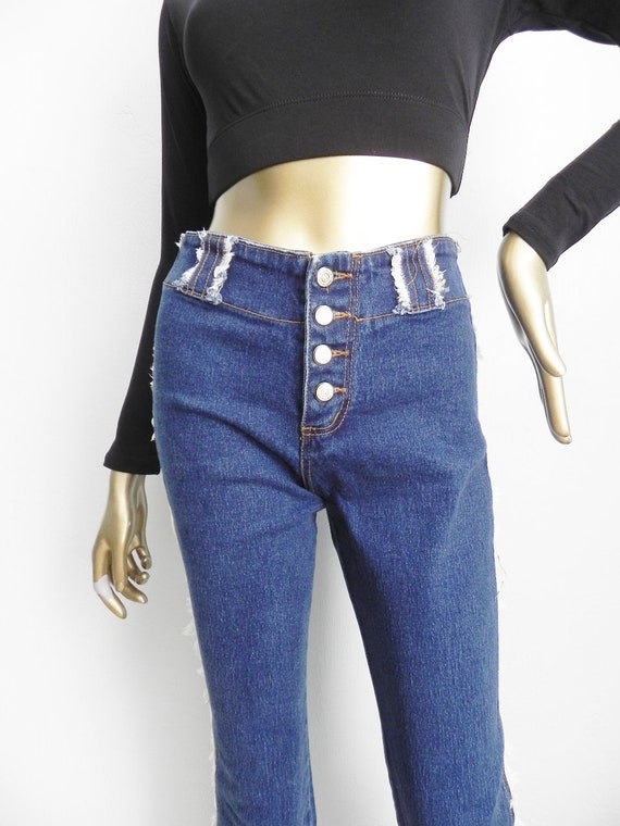 vintage flared leg jeans \ button fly jeans \ fra… - image 7