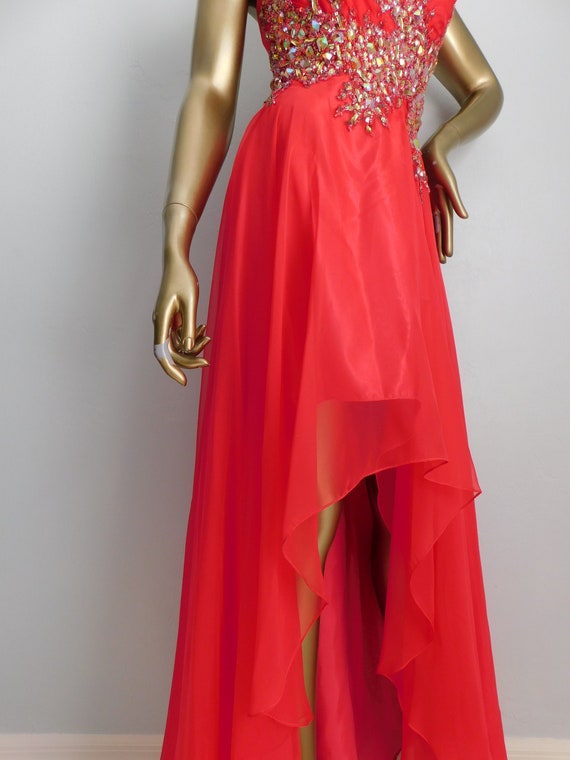 Vintage cherry red chiffon dress \ fishtail cockt… - image 4