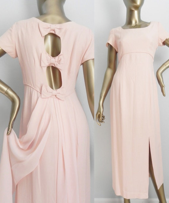 vintage pink sheath dress \ bows and train \ pret… - image 1
