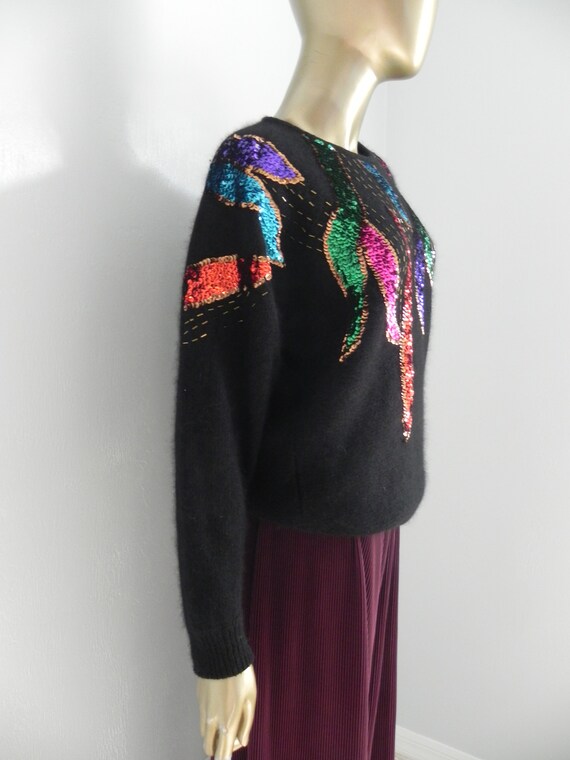 vintage black silk blend knit sweater \ angora pu… - image 3