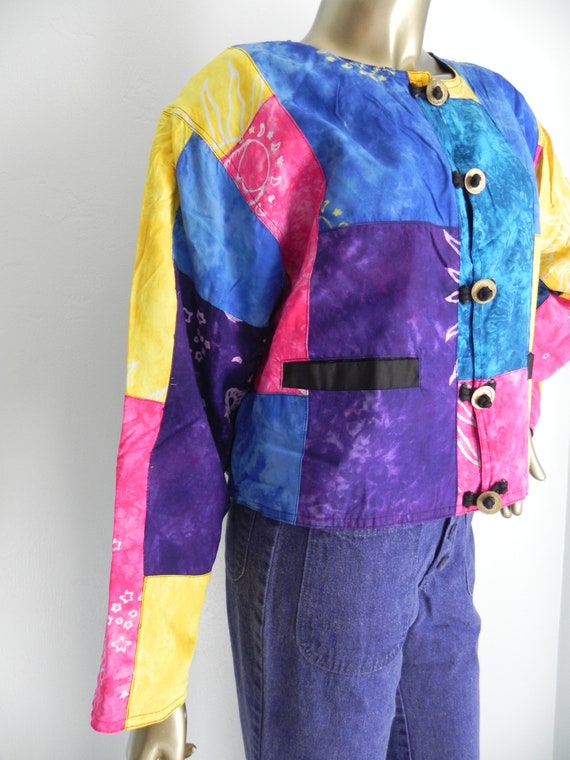 vintage colorful patchwork jacket \ lightweight j… - image 3