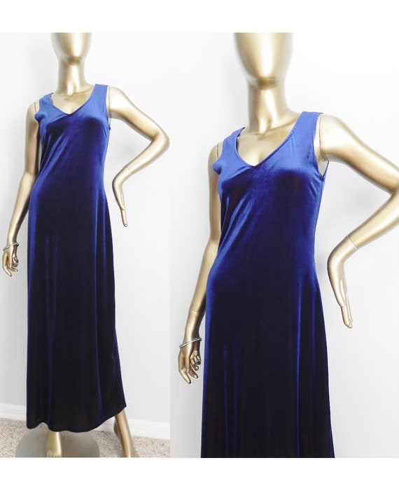 vintage blue velvet dress \ maxi dress \ cobalt bl