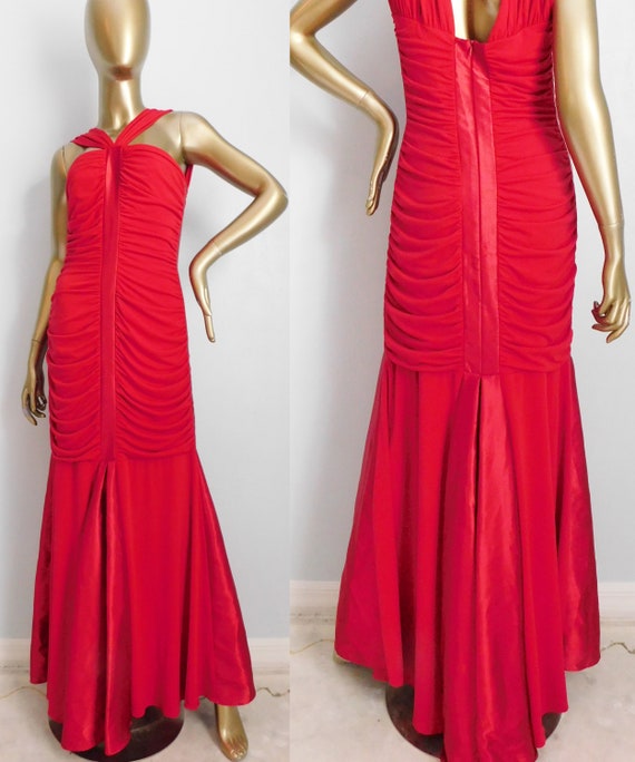 Vintage Vibrant Red Gown \ fitted evening dress \ 