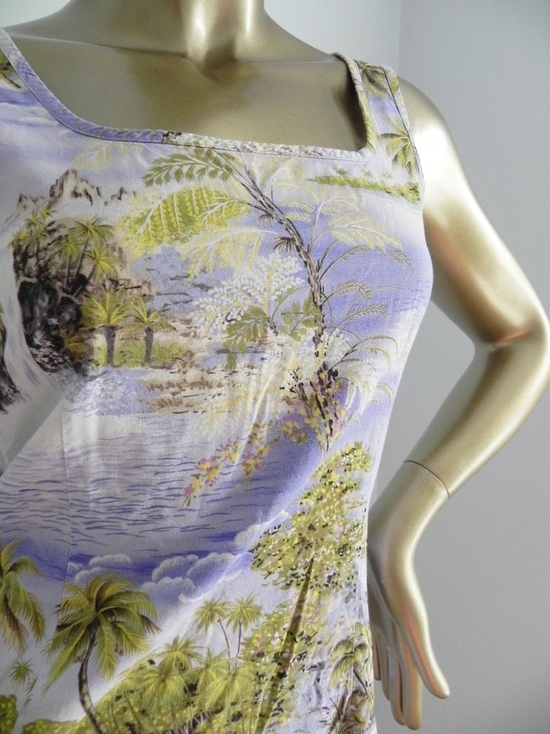 vintage Hawaiian print mini dress \\ beach dress \\ landscape print shift