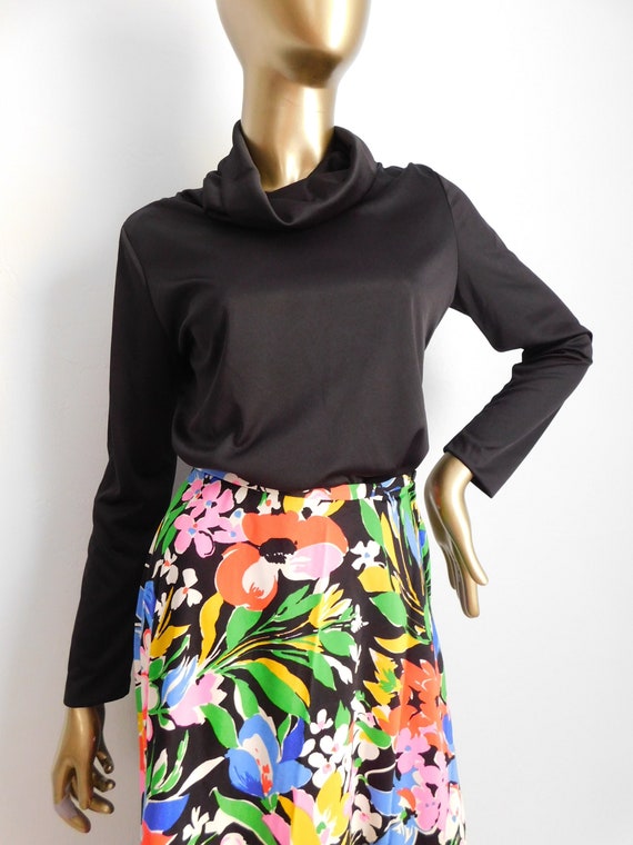 vintage black pullover \ black polyester blouse \… - image 2