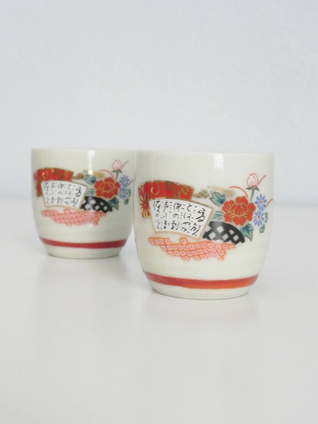 Vintage Sake Cups Pair of Little Tiny Tea Cups Japanese Sake Drinking