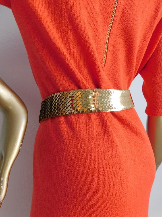 vintage gold metal scales belt \ metal stretch be… - image 5