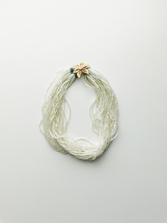 vintage shell bead choker \ multi strand necklace 