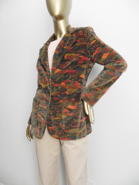 vintage farm landscape blazer \ velvet jacket \ br