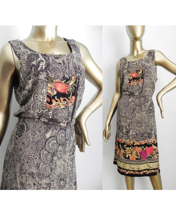 vintage lace print dress \ floral shift dress \ lo