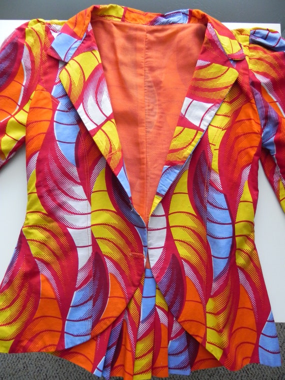 vintage handmade African wax print blazer \ brigh… - image 9