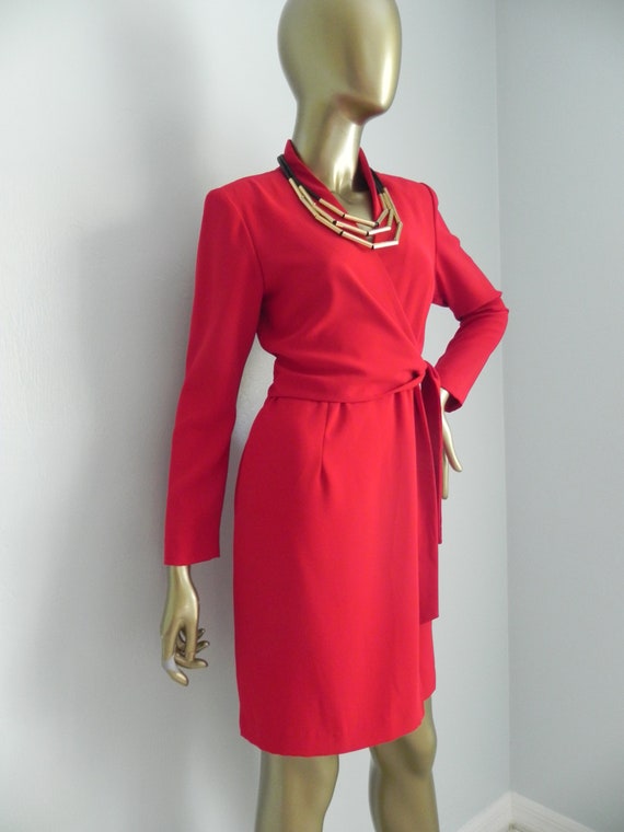 vintage red wrap dress \ fire engine red wow! \ o… - image 2