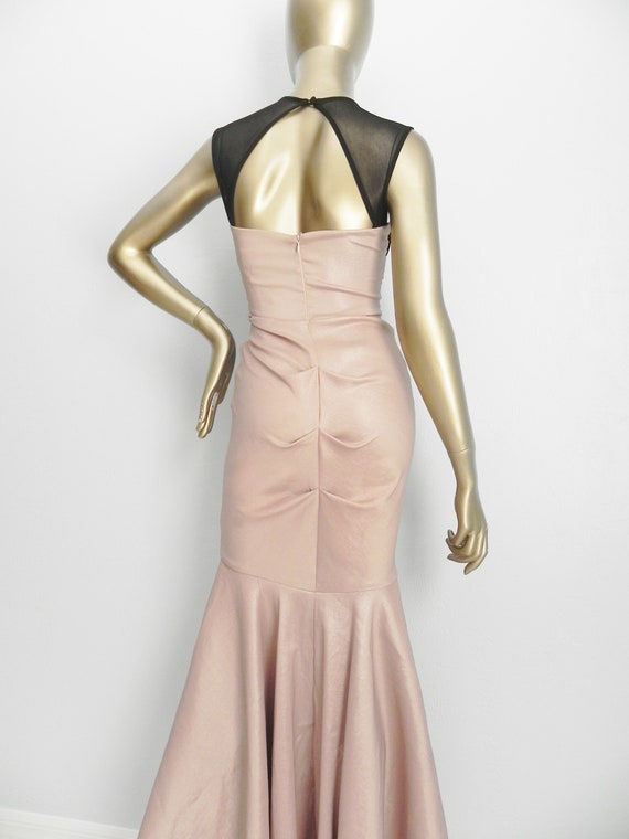 vintage mermaid gown \ black & tan formal dress \… - image 3