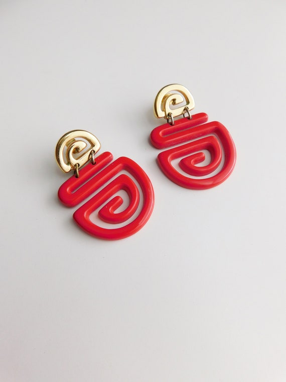 Vintage red & gold plastic earrings \ gaudy 80s ea