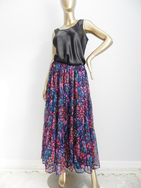 vintage purple floral skirt \ long full skirt \ l… - image 10