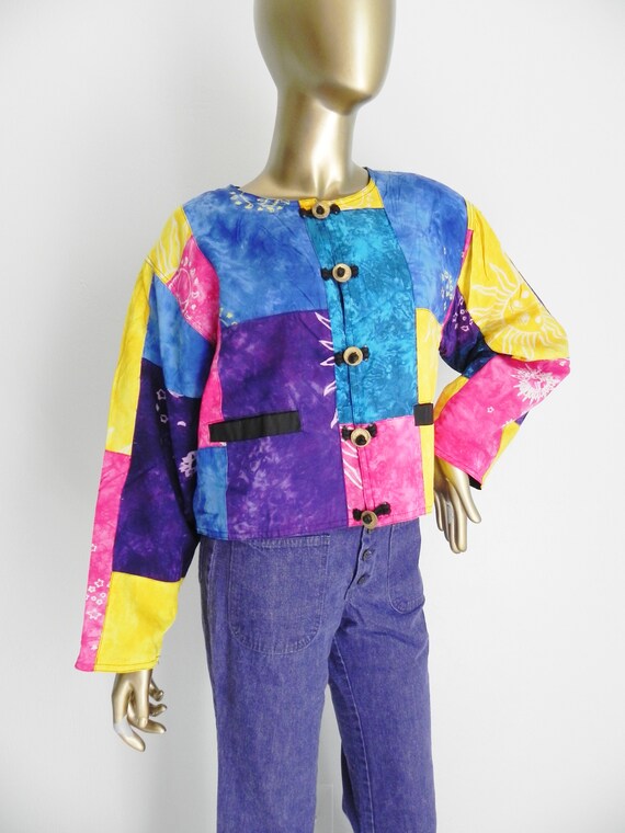 vintage colorful patchwork jacket \ lightweight j… - image 9