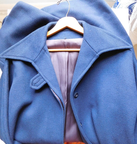 vintage navy blue wool overcoat \ man's winter ov… - image 8