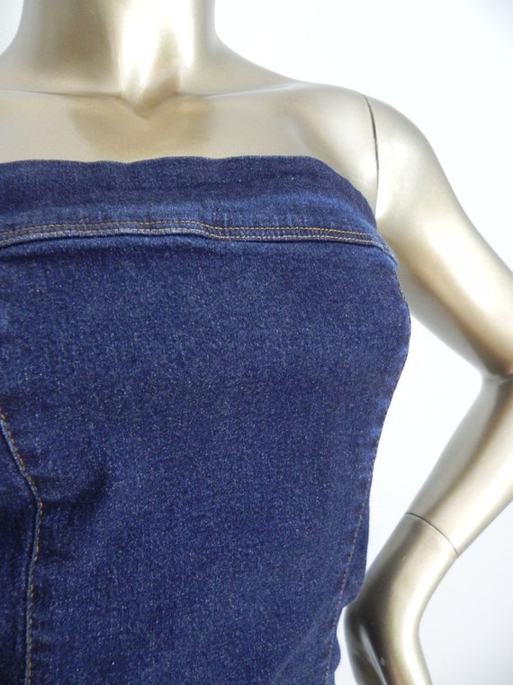 vintage denim tube dress \ stretchy denim \ sleev… - image 6