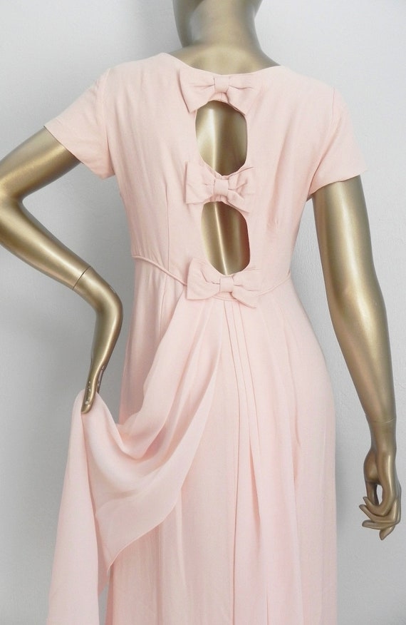vintage pink sheath dress \ bows and train \ pret… - image 9
