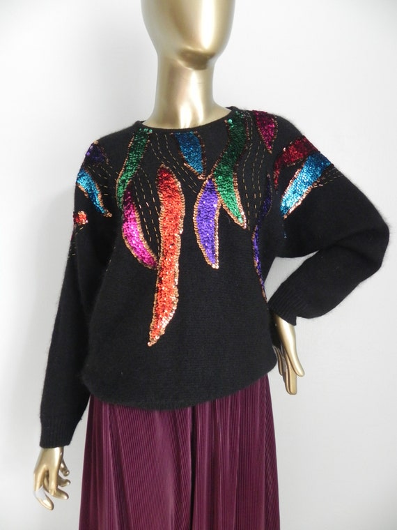 vintage black silk blend knit sweater \ angora pu… - image 10