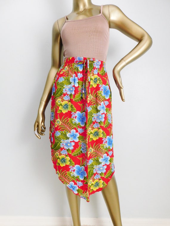 vintage red tropical floral skirt \ handkerchief … - image 2