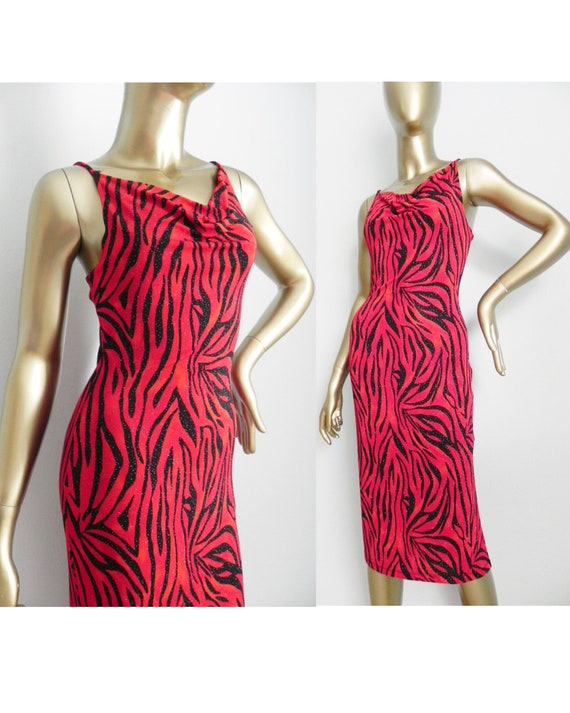 vintage red zebra print dress \ sparkling stretch