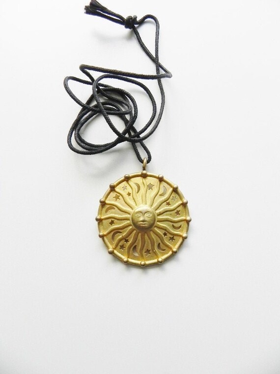 Vintage Golden Sun Pendant Celestial 