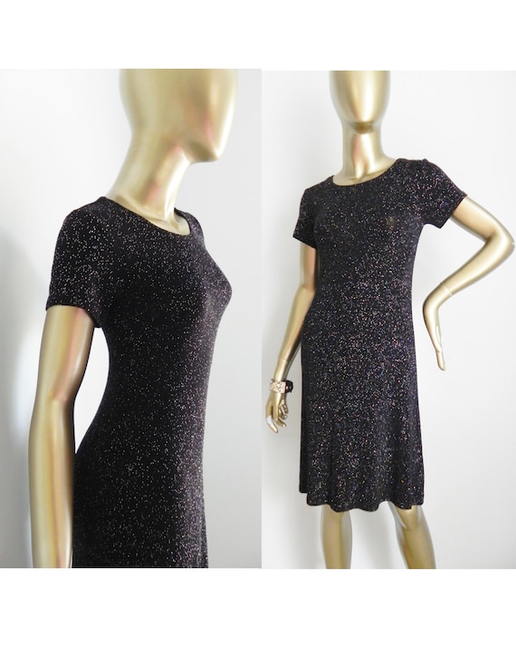 vintage black sparkling stretch dress \ rainbow gl