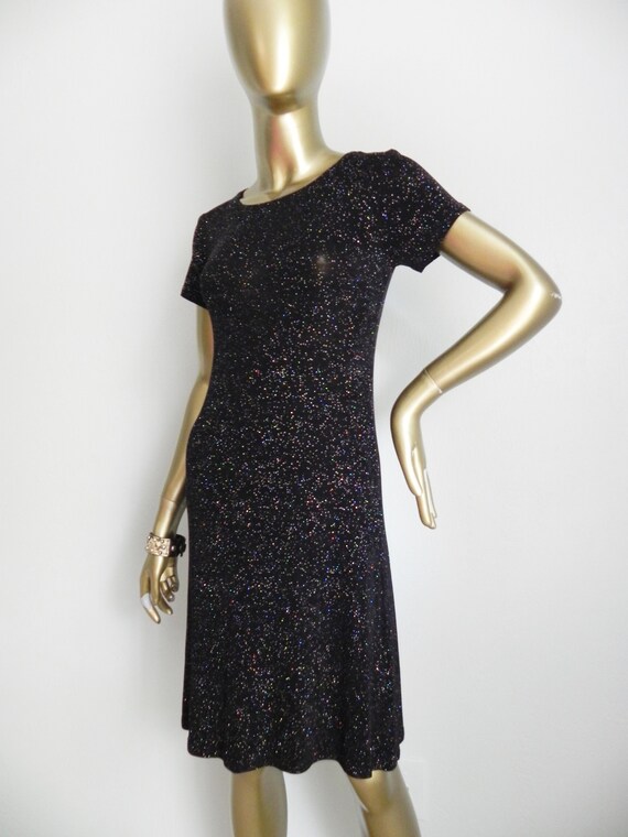 vintage black sparkling stretch dress \ rainbow g… - image 9