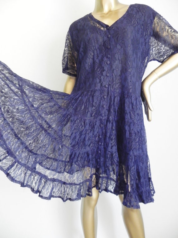 vintage blue lace layered babydoll dress \ mini d… - image 5