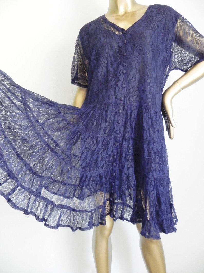 vintage blue lace layered babydoll dress mini dress loose blue frock image 5