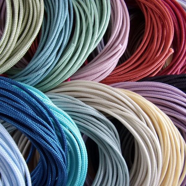 1.4mm GLOSSY BRAIDED NYLON Cord Ivory White Mauve Pink Brown Blue Black Grey Yellow Green Gold Purple Red - high quality tight braid