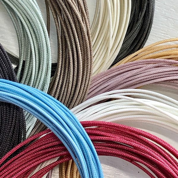 0.9mm GLOSSY BRAIDED NYLON Cord Black White Red Taupe Green Pink Blue Gold, high quality tight braid durable for necklace shamballa macrame