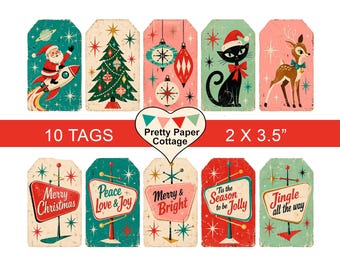 Etiquetas de Navidad Retro Atómica: Vintage de los años 50, Regalos, Manualidades, Diarios, Tarjetas