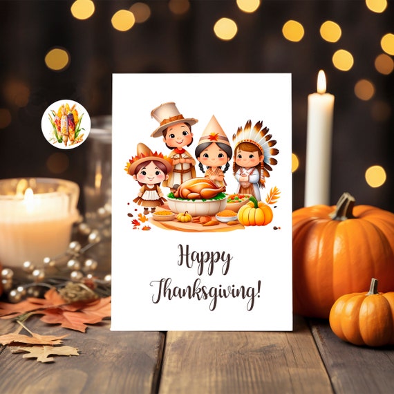 Free happy thanksgiving greeting card fall turkey share social media – Pink  the Cat