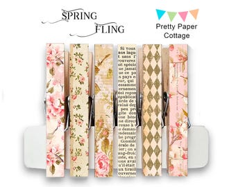 Spring Flowers Clothespins, Party Favors, Gift Toppers, Bag Clips (6 Count)