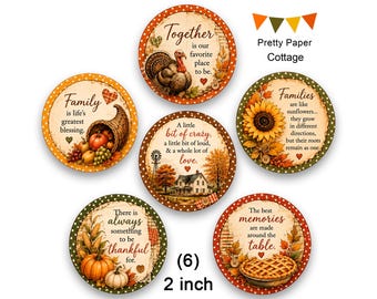 Artículos decorativos para manualidades de Acción de Gracias: (6) círculos de cartulina de 2 pulgadas, decoración de servilletas, manualidades, envío incluido.