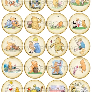 Classic Vintage Winnie the Pooh, and Friends, Stickers, 3 Styles, Baby Shower, Birthday Party, Favors, (30) 1.5",(20) 2 in.