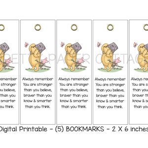 STAMPABILE, Winnie the Pooh, Citazione Braver, Segnalibri, Regalo per studenti, Baby Shower, Compleanno, Bomboniere, (5) 2x6", Download digitale, jpg, pdf