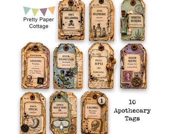 Antique Apothecary Tags: Printable Party Favors, Gifts, Crafts, (10) 2 x 3.25"