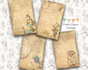 Tarjetas de diario de Alicia en el País de las Maravillas: Tarjetas de biblioteca de estilo vintage, se envían