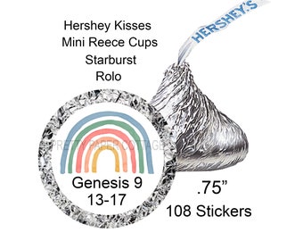 Rainbow Stickers, Hershey Kiss Stickers, Party Favors, God's Promise, Church, Birthday, Party, Envelope Seals, 108 Stickers