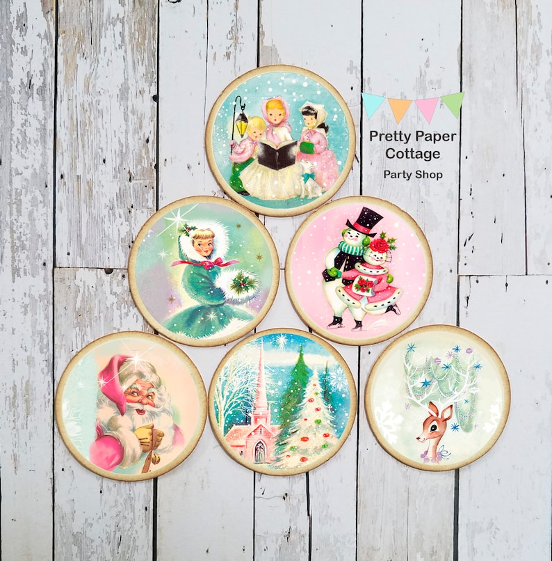 Santa Retro Rounds Retro Christmas Ephemera: Craft Project Rounds, (2