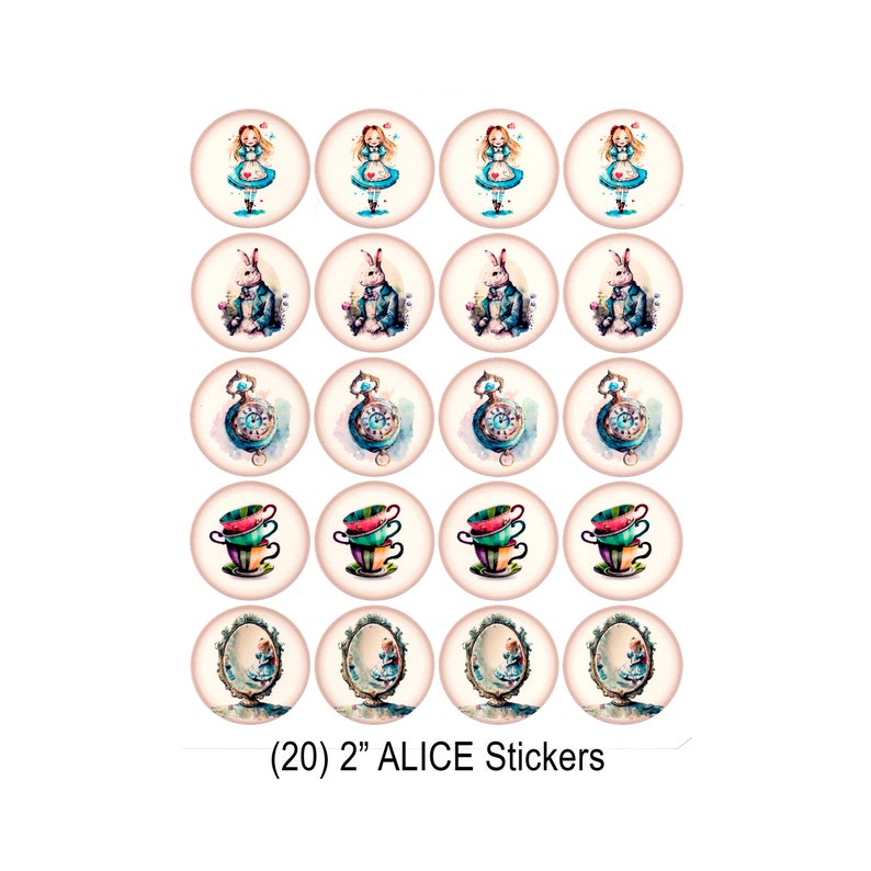 Alice in Wonderland Stickers: Party Favors, (20 Stickers 2