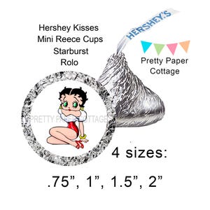 Betty Boop Heart Stickers, Hershey Kiss Stickers, Party Favors, Envelope Seals, 108 Stickers