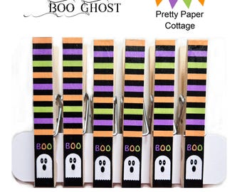Halloween Clothespins: Boo Ghost, Party Favors, Treat Bag Clips, Gifts, (6 Count)