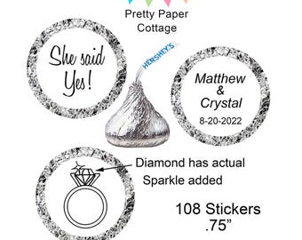 Personalized Engagement Stickers: Sparkling Diamond, Hershey Kiss Labels