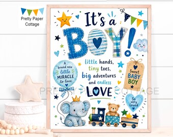 It's a Boy: Baby Shower Print, Nursery Decor (8 x 10")